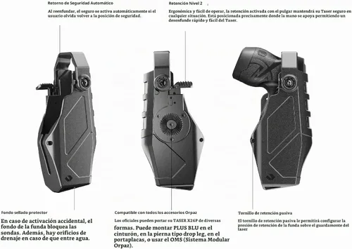 Vista 5 de Orpaz Funda Taser X26P compatible con Axon TASER X26P para autodefensa, cuenta con un mecanismo de retorno automático de seguridad, unisex