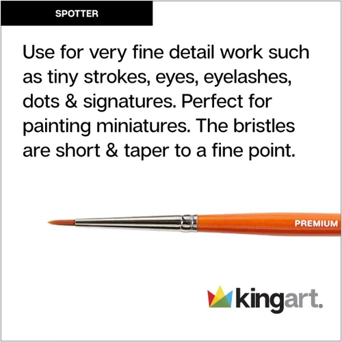 Vista 4 de KINGART Premium Radiant 6650-0 Spotter Series - Cepillo para artista, pelo sintético Taklon, mango corto, para pintura acrílica, óleo y acuarela