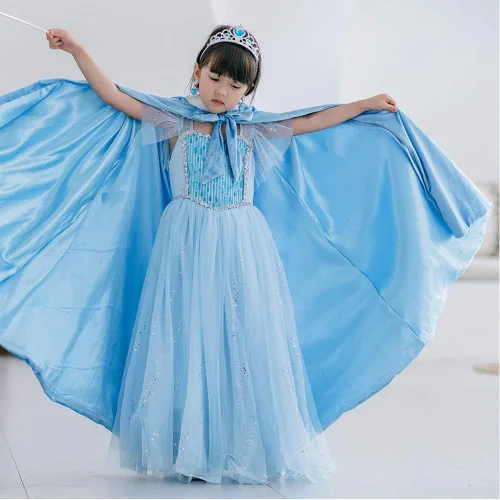 Vista 4 de Disfraz de princesa Elsa de terciopelo con capucha larga capa de capa de vestir