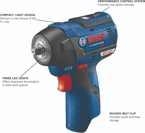 Vista 2 de BOSCH PS82-02 12V Max EC Kit de llave de impacto sin escobillas de 3/8 pulgadas - Compacto, ligero, 85 lb-pie de par máximo, dos configuraciones