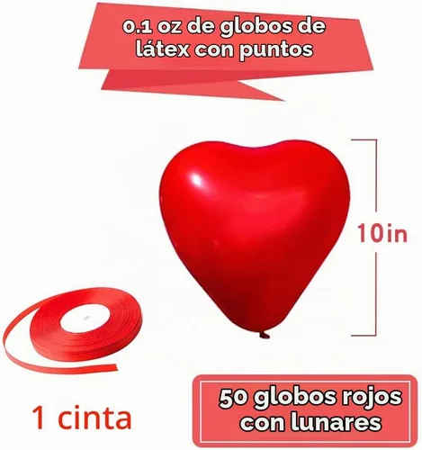 Vista 2 de 50 globos de corazón de amor de 10 pulgadas, globos de corazón de látex rojo para el día de San Valentín, boda, aniversario, compromiso, cumpleaños
