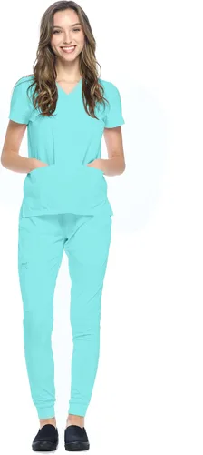 Vista 9 de Dagacci Medical Uniform® Women's V-Neck Jogger Scrubs Negro