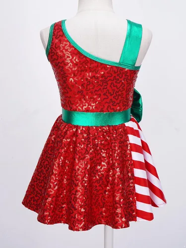 Vista 5 de Moily Kids Girls Christmas Dance Costume Sequins Figure Skating Dress Tutu Ballet Leotard Holiday Party Fancy Dress