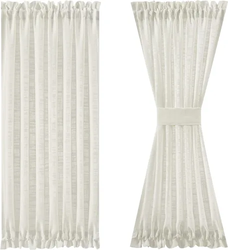 Vista 10 de FMFUNCTEX Paneles de luz lateral gris de 40 pulgadas de largo, con textura de lino corto, cortinas semitransparentes para puerta francesa