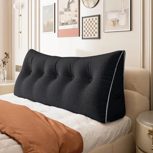 Vista 68 de Almohada de cuña doble gruesa de 8 libras para cabecero de dormitorio universitario, almohada de cuña de terciopelo con respaldo triangular