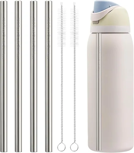Vista 9 de Repuesto de popote de metal compatible con botella de agua Owala Freesip de 16 onzas, incluye 4 popotes reutilizables de acero inoxidable de grado