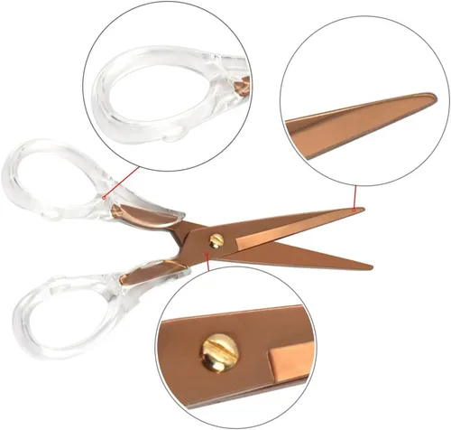 Vista 9 de NatSumeBasics Tijeras de oficina transparentes de oro rosa, tijeras multiusos, tijeras profesionales de tela para cortar papel, tela, lona de cuero