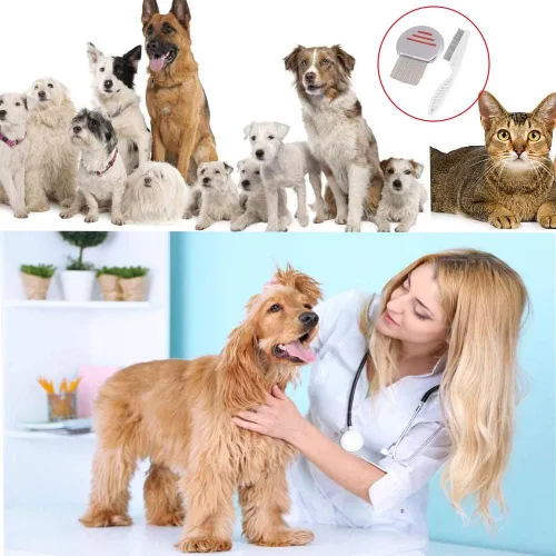 Vista 6 de Qtopun Peine para piojos sin liendres, peine de acero inoxidable para piojos, peine para pulgas, peine de metal para perros, gatos y mascotas