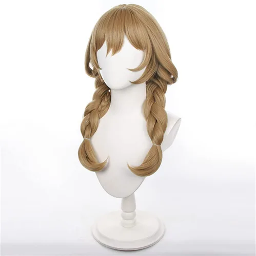 Vista 4 de Peluca larga de cola de caballo marrón para mujer, pelucas de cosplay de anime para Halloween, peluca de disfraz de cosplay