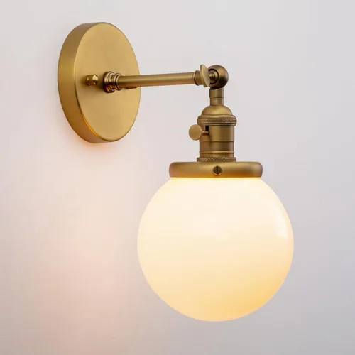 Vista 6 de PERMO Aplique de pared vintage con globo redondo de 5.9 pulgadas, pantalla soplada a mano de vidrio blanco leche, apliques de pared cableados