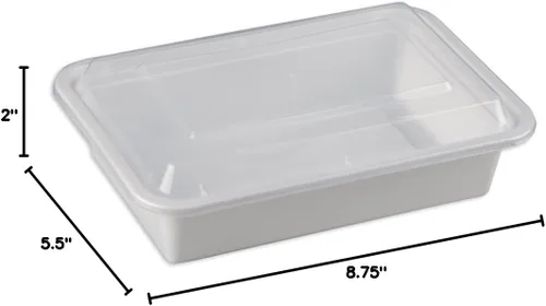 Vista 2 de Recipiente rectangular blanco para microondas con tapa transparente, caja de almuerzo, recipientes de plástico para llevar (caja de 50)