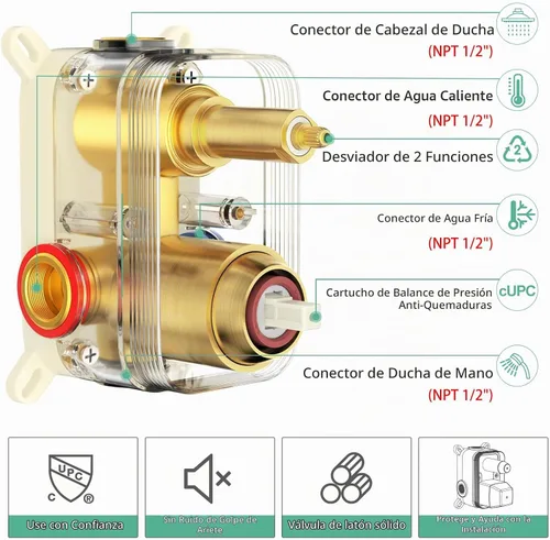 Vista 6 de SR SUN RISE Grifo de ducha – Sistema de cabezal de ducha multifuncional de alta presión de 10 pulgadas con accesorios de cabezal de ducha de mano