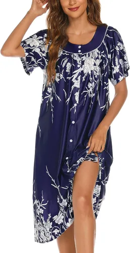 Vista 2 de YOZLY Vestido de casa para mujer, de manga corta, abrigo de casa con bolsillos