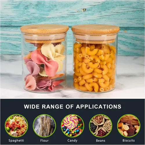 Vista 7 de DHSBTLS Tarros de vidrio de 6 onzas con tapas de bambú, juegos de recipientes herméticos de vidrio de borosilicato, contenedor de almacenamiento