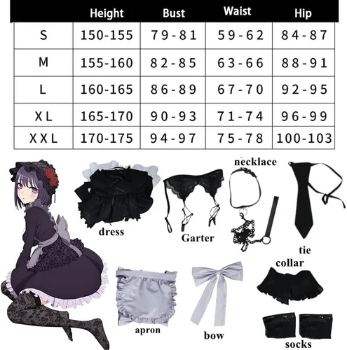 Vista 2 de Disfraz de cosplay de Anime My Dress-Up Darling Kuroe Shizuku Kitagawa Marin vestido de criada negro para Halloween