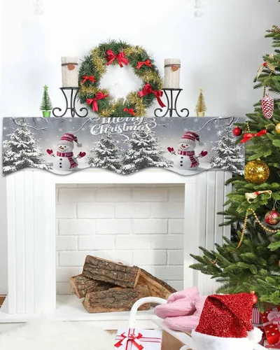 Vista 4 de Bufanda de Navidad gris para chimenea, muñeco de nieve gris para chimenea, decoración de mantel de Navidad con copo de nieve de invierno, cubierta