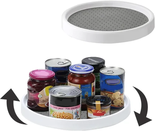 Vista 9 de Lazy Susan - Organizador giratorio de 2 niveles para especias antideslizante, organizador de condimentos giratorio de 360 grados, organizador