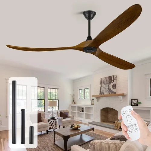 Vista 11 de Ventilador de techo negro sin luz, 52 pulgadas, moderno, para interiores y exteriores, 3 aspas, a prueba de humedad, ventilador de techo de madera