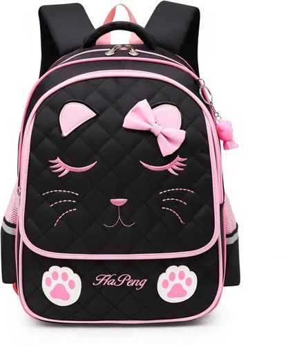 Vista 16 de Juego de 2 mochilas escolares con lazos para niñas y estudiantes, diseño de princesa para escuela primaria, 2pcs Negro-s, 2Pcs BagSet S