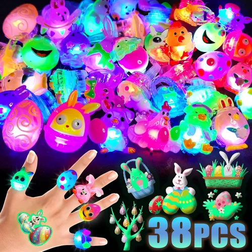 Vista 8 de 38 piezas de artículos de fiesta de Halloween para niños, anillos con luz 3D juguetes en cantidad golosinas de Halloween sin dulces, 28 anillos