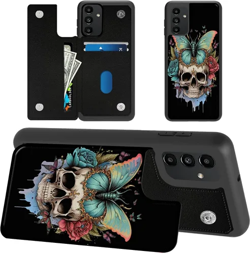 Vista 24 de Funda tipo cartera para Samsung Galaxy A14 5G con tarjetero y bloqueo RFID, piel sintética suave, función atril, cierre magnético, funda delgada