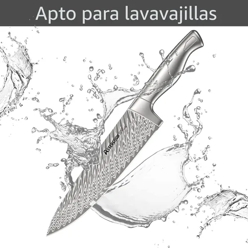 Vista 9 de Astercook Juego de Cuchillos, Juego de Cuchillos de Cocina de 15 Piezas con Bloque, Afilador de Cuchillos Integrado, Juego de Bloque de Cuchillos