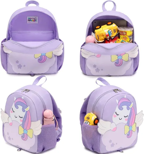 Vista 4 de Meisohua Mochila infantil con correa para niñas y niños, arnés preescolar, mochila para guardería, mochila escolar para niños pequeños, Púrpura