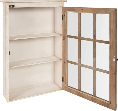 Vista 4 de Kate and Laurel Hutchins - Gabinete decorativo de pared de madera estilo granja con puerta de vidrio de panel de ventana, rústico y blanco