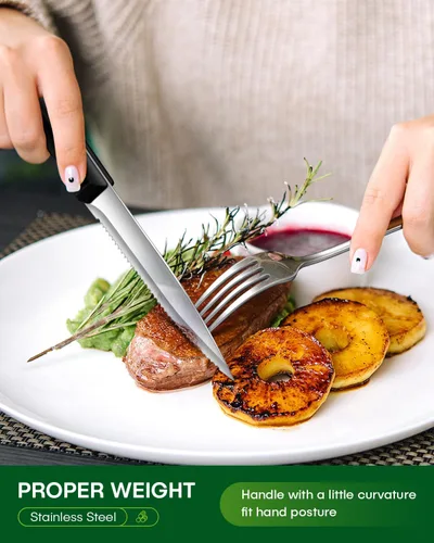 Vista 3 de PHILIPALA - Juego de cubiertos de 24 piezas con cuchillos para carne, juego de cubiertos de acero inoxidable para 4 cubiertos de grado alimenticio