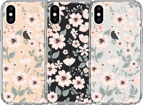 Vista 3 de GYZYA Funda para iPhone X y iPhone Xs, 5.8 pulgadas transparente con diseño floral, lindo protector delgado parachoques de TPU + cubierta trasera a