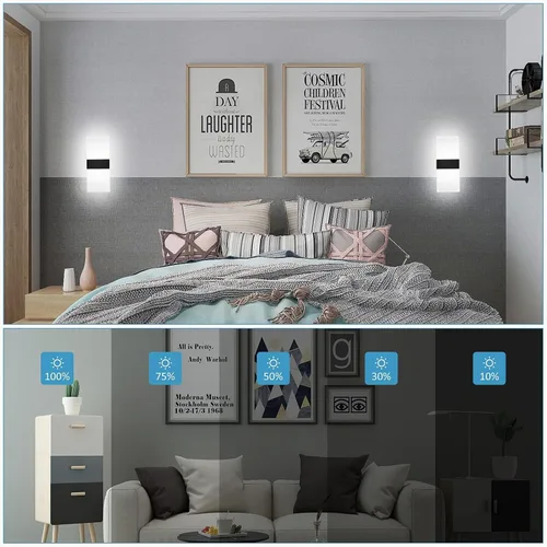 Vista 3 de Lightess Aplique de pared moderno regulable. Lámpara de pared de 12 W en negro, lámpara de pared interior de acrílico para dormitorio, sala