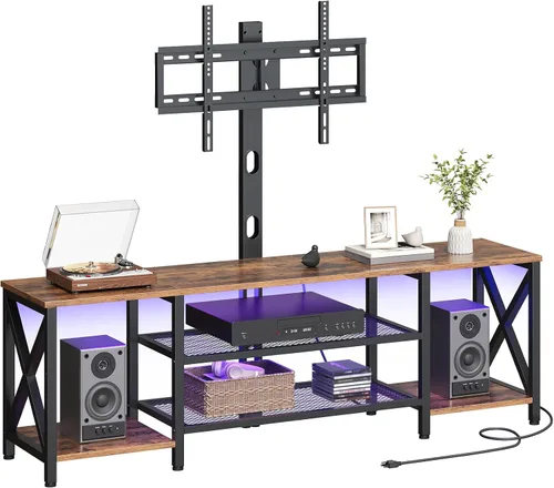 Vista 10 de HOOBRO Soporte de TV con soporte y toma de corriente, centro de entretenimiento LED con soporte giratorio para TV de 32/45/55/60/65/70/75 pulgadas