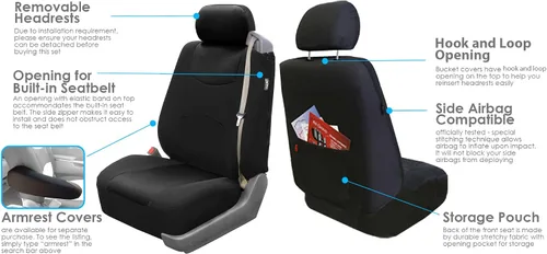 Vista 4 de [Usado] FH Group Juego completo de fundas de asiento de automóvil multiusos integradas para cinturón de seguridad con regalo, ajuste universal