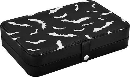 Vista 2 de Joyero de murciélagos de Halloween para mujeres y niñas, organizador de viaje de joyería de piel sintética, estuche de joyería pequeño portátil