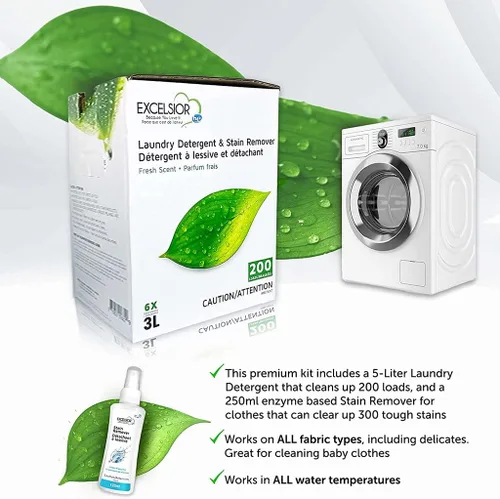 Vista 3 de Excelsior HE - Detergente líquido para ropa con aroma fresco concentrado, 200 cargas, 3 litros con removedor de manchas natural, detergente