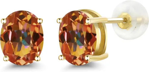 Vista 50 de Gem Stone King Aretes de oro de 14 quilates con piedra natal ovalada de 0.315 x 0.236 in Aretes de oro para mujer
