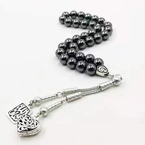 Vista 7 de Hematite Tasbih Metal borla islámica joyería colgante oración perlas 33 66 99beads piedra natural musulmana Rosario