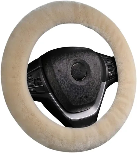 Vista 14 de Funda de volante de piel de oveja suave y esponjosa, para vehículo universal, mujeres y hombres, 14,5-15,5 pulgadas, accesorios peludos