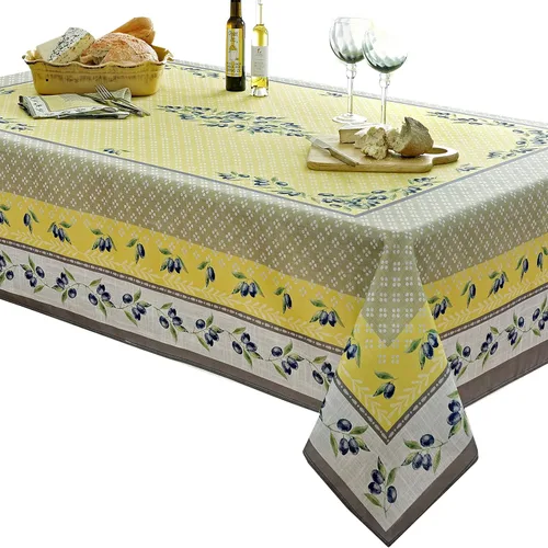 Vista 9 de Home Bargains Plus Mantel rectangular de tela, juego de 4 manteles individuales, estampado Olivier amarillo y gris oliva, manteles individuales