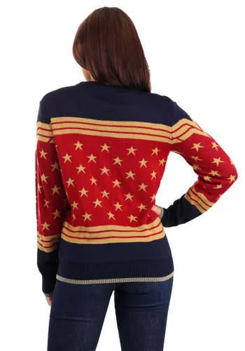 Vista 5 de Suéter Navideño Feo de Wonder Woman Azul Oscuro para Adultos Multicolor