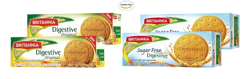 Vista 5 de Britannia Galletas digestivas originales y sin azúcar, paquete combinado variado, galletas con sabor a trigo integral, aperitivos saludables Tea