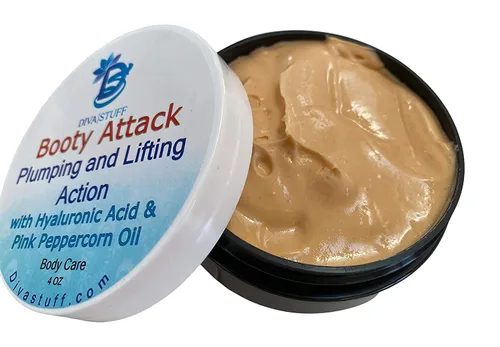Vista 2 de Diva Stuff Booty Attack, Crema Rellena, Levantadora y Suavizante con Ácido Hialurónico y Aceite de Pimienta Rosa, 4 oz