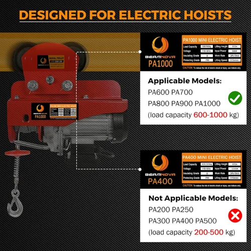 Vista 3 de BEAMNOVA Carro manual para grúa eléctrica para viga en I de 1.96-6.69 pulgadas 1 tonelada 2204 LBS para PA600 PA700 PA800 PA900 PA1000 Grúa