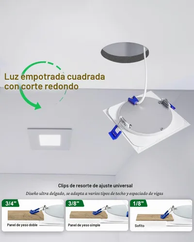 Vista 3 de zouzai juego de 12 luces LED empotrables cuadradas de 4 pulgadas para recortes redondos, luz descendente ultrafina de 5 CCT seleccionable y Blanco