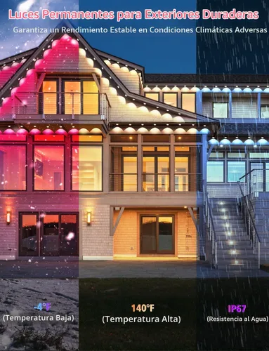 Vista 6 de BSGlobal 100 pies de luces exteriores permanentes, 60 luces LED RGB e IC inteligentes para aleros con control por aplicación/remoto, 209 modos
