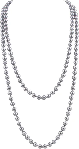 Vista 9 de modernas perlas de imitación de vidrio de lujo para mujer, collar de perlas largo hecho a mano para fiestas de 55" Negro