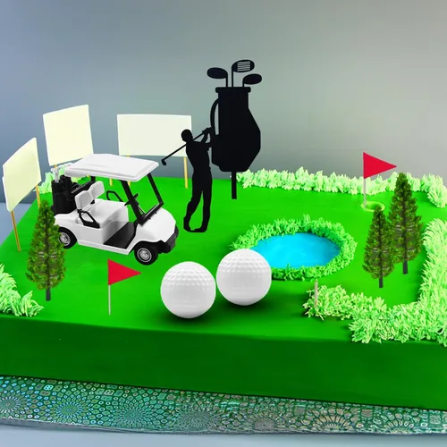 Vista 7 de MEMOVAN Decoraciones para tartas de golf, decoraciones para tartas de cumpleaños, mini carrito de golf, decoración de pasteles temáticos de golf