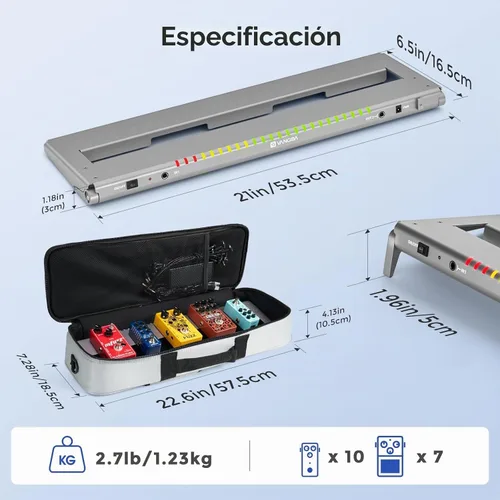 Vista 9 de Vangoa Pro Tablero de Pedales de Guitarra con Fuente de Alimentación Aislada de 12 V de Alta Corriente, PD-XL Plegable de Aluminio, Espacio