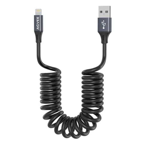 Vista 19 de AGVEE Cable de carga corto USB-C a Lightning en espiral de 1.5 pies [certificado MFI] Cable de carga rápida PD de 30 W en el automóvil para iPhone