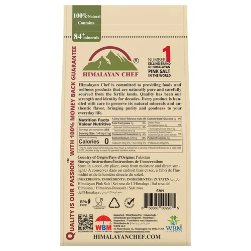 Vista 2 de Himalayan Chef - Sal rosa del Himalaya, grano fino, bolsa de 1 libra - Pura, natural, kosher, sin OGM, rica en minerales, para cocinar, sazonar